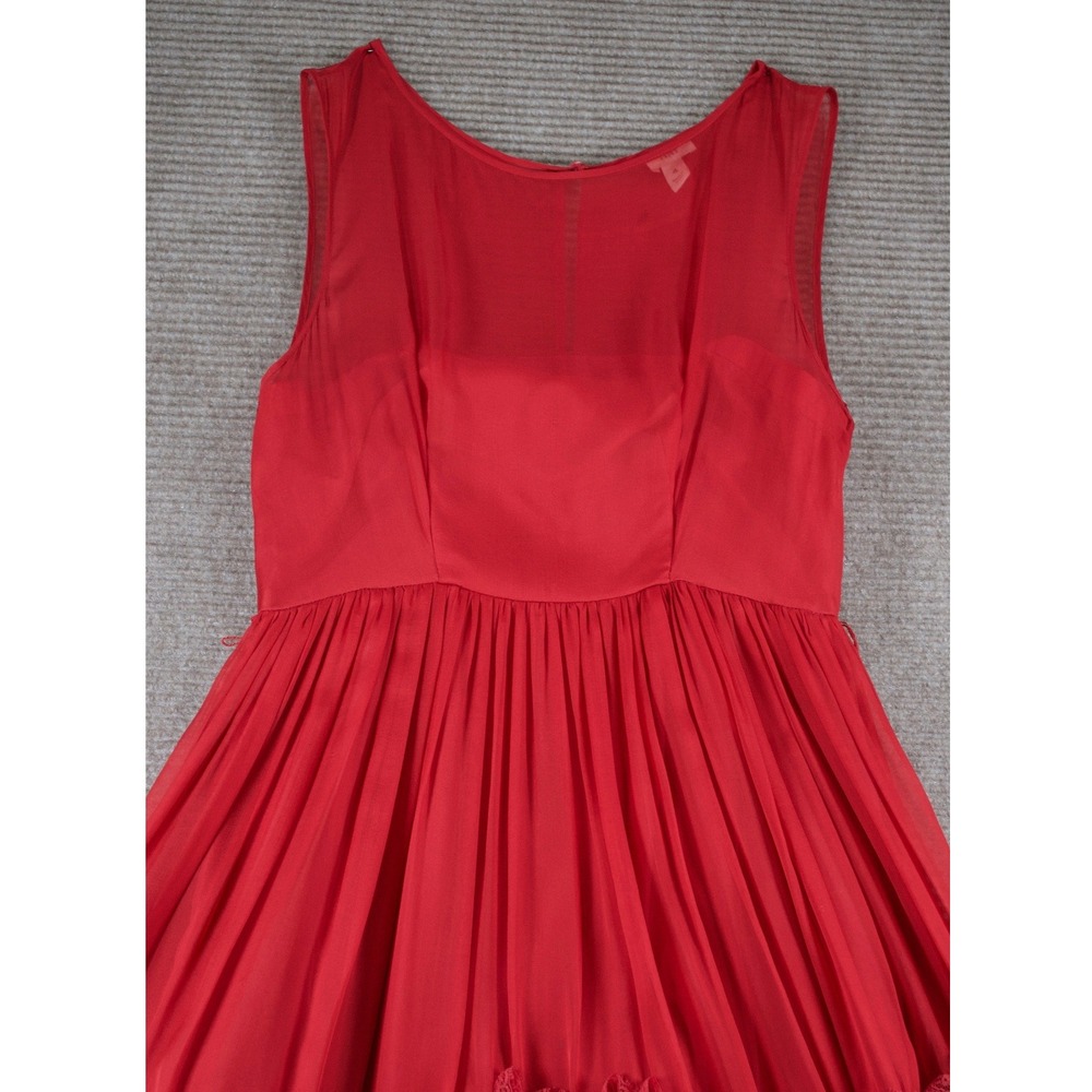 Anthropologie Tiny Caridad Ruffled Dress Red Rosette Mesh Silk Flaw Size 4 - Picture 2 of 11